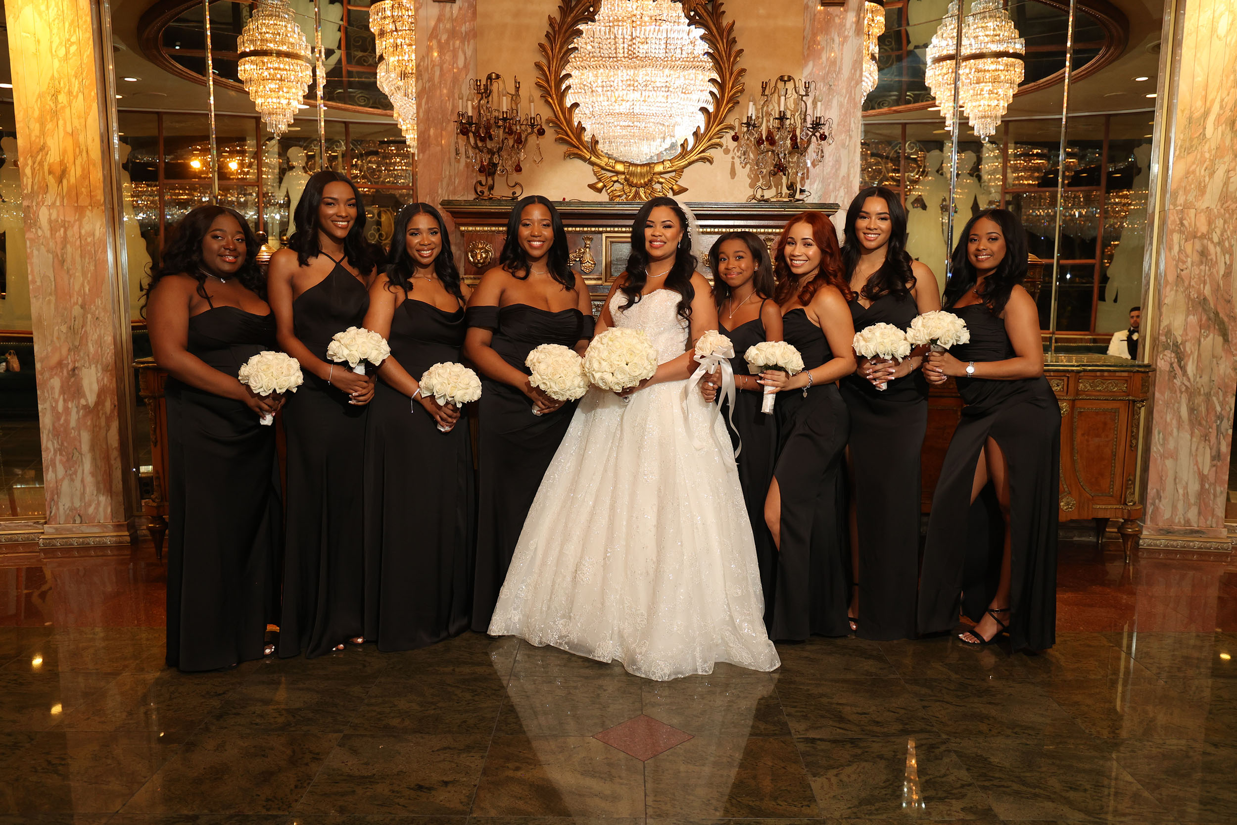 Bride and Bridesmaids in Black Dresses